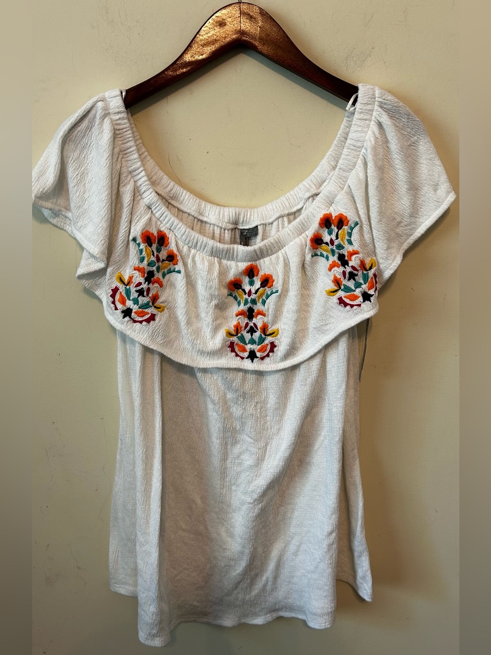 New Directions Blouse White Off Shoulder Embroidered Boho Beach Size‎ 1X